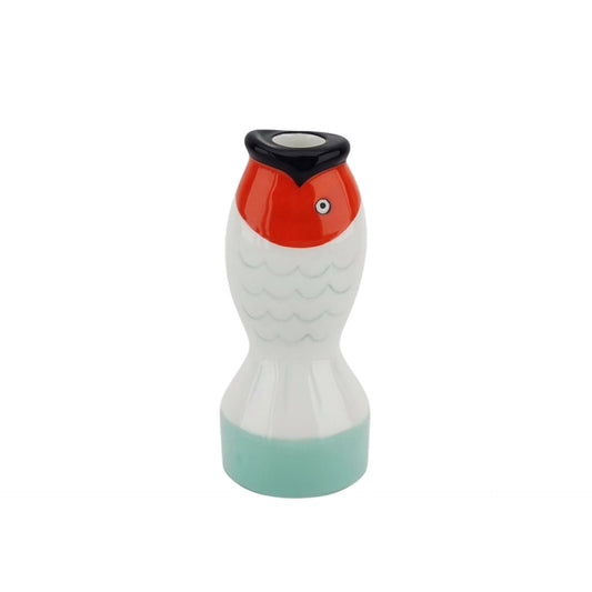 Kaarshouder - Kandelaar - Vis - Dolomiet - Mintgroen/Wit/Oranje - 7x7x16,5cm