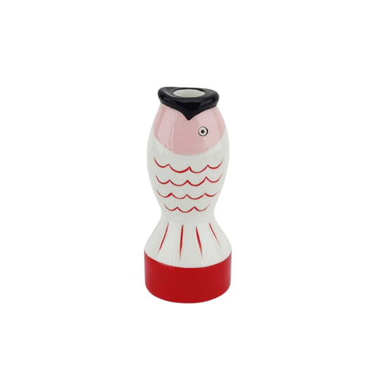 Kaarshouder-Kandelaar - Vis - Dolomiet - Rood/Wit/Roze - 7x7x16,5cm