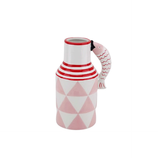 Vaas - Bloemenkan Vis - Dolomiet - Roze/Wit/Rood - 14x11x21,5cm