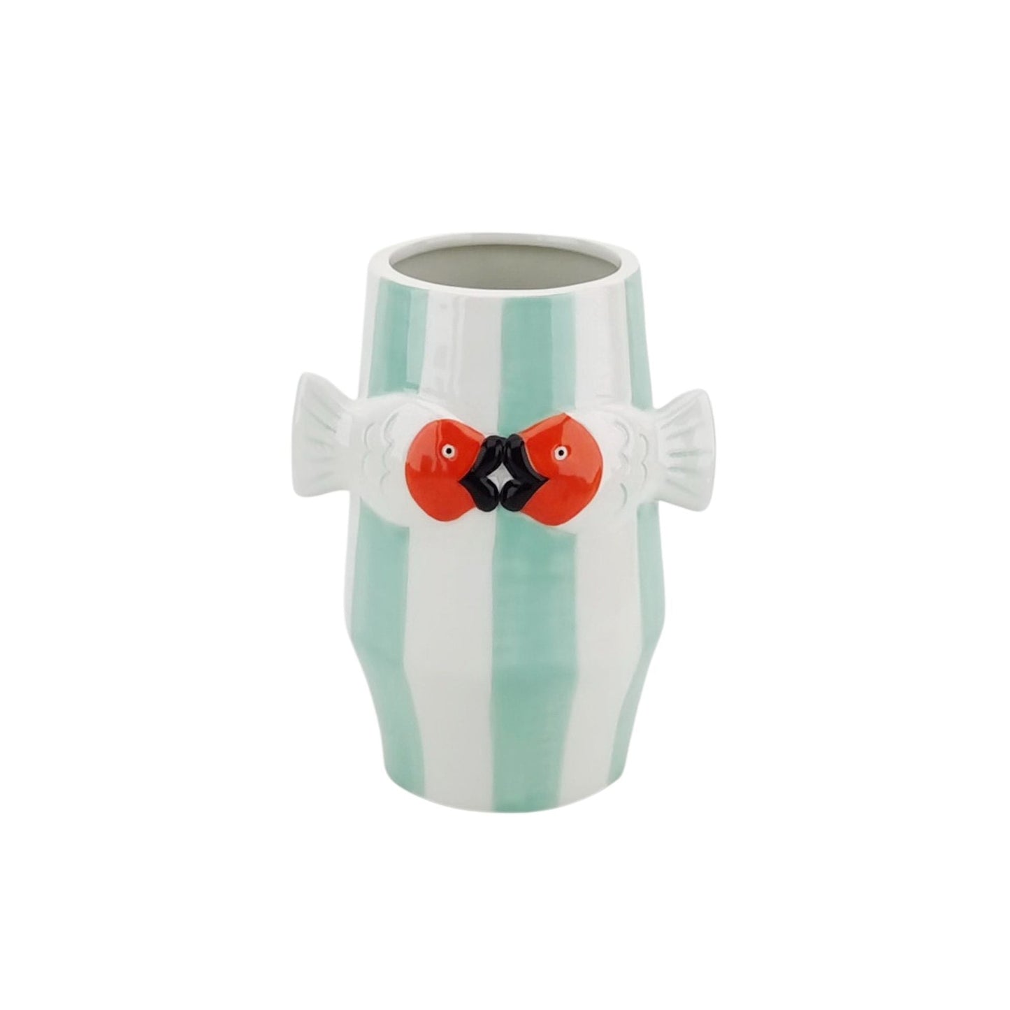 Vaas - Bloemenvaas Vissen- Dolomiet - Mintgroen/Wit/Oranje - 14x11,5x18,5cm