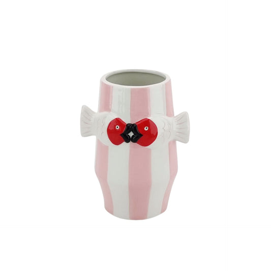 Vaas - Bloemenvaas Vissen- Dolomiet - Roze/Wit/Rood- 14x11,5x18cm
