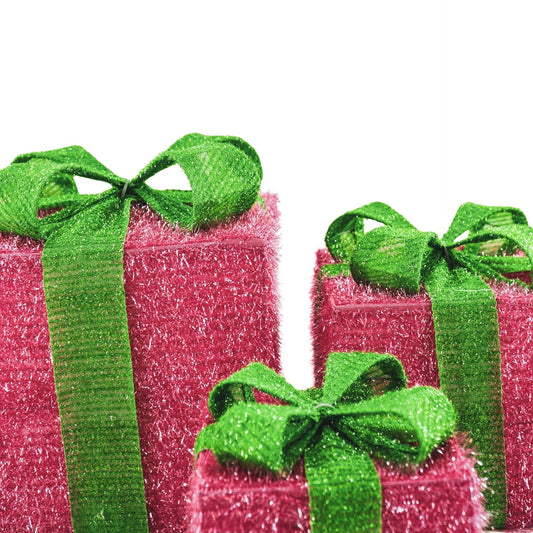 Kerst Led Lamp - Cadeau Set van 3 - Kunststof - Roze/Groen - 15cm/20cm/25cm