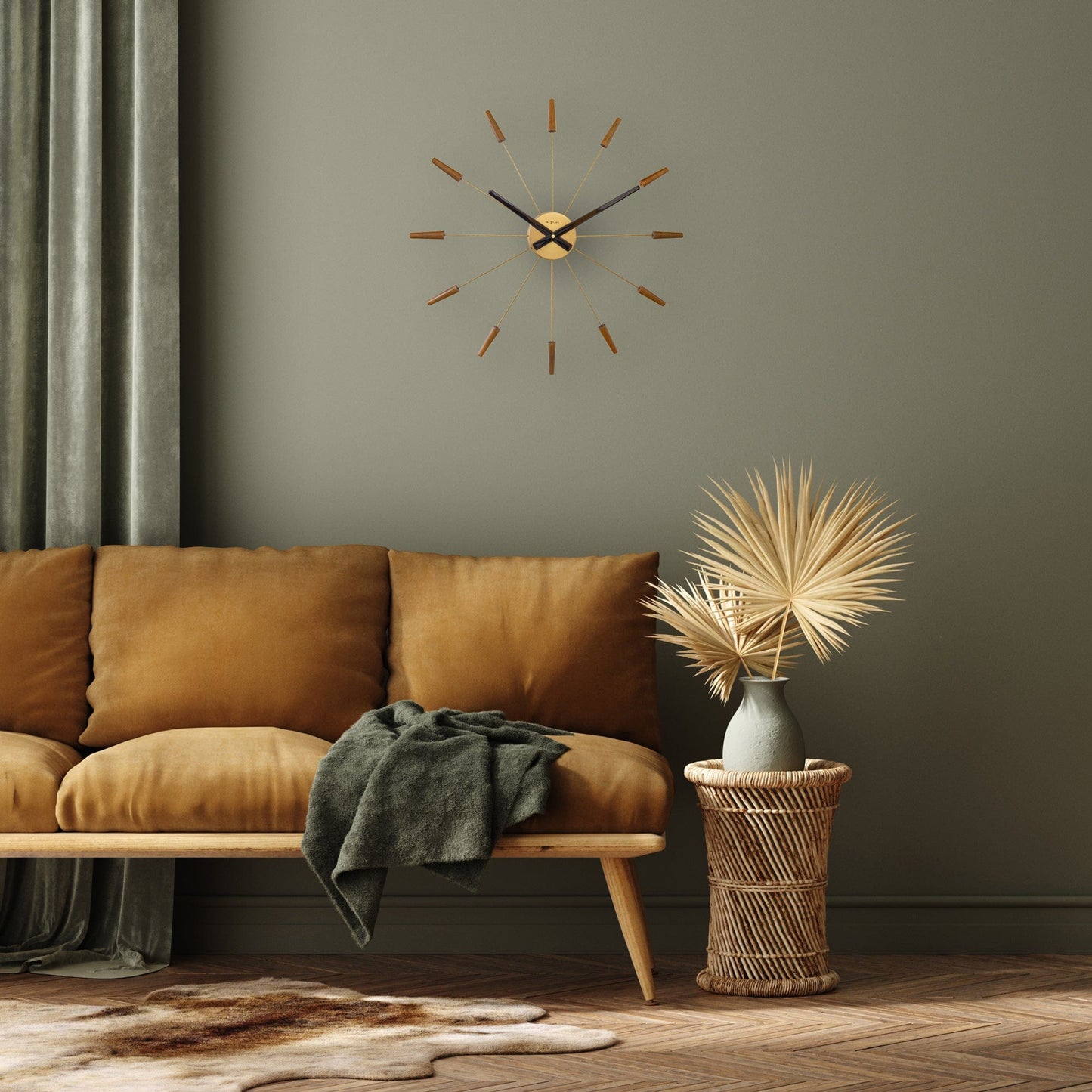 Large Wall clock 58cm - Silent - Wood/Stainless Steel - "Plug-Inn"
