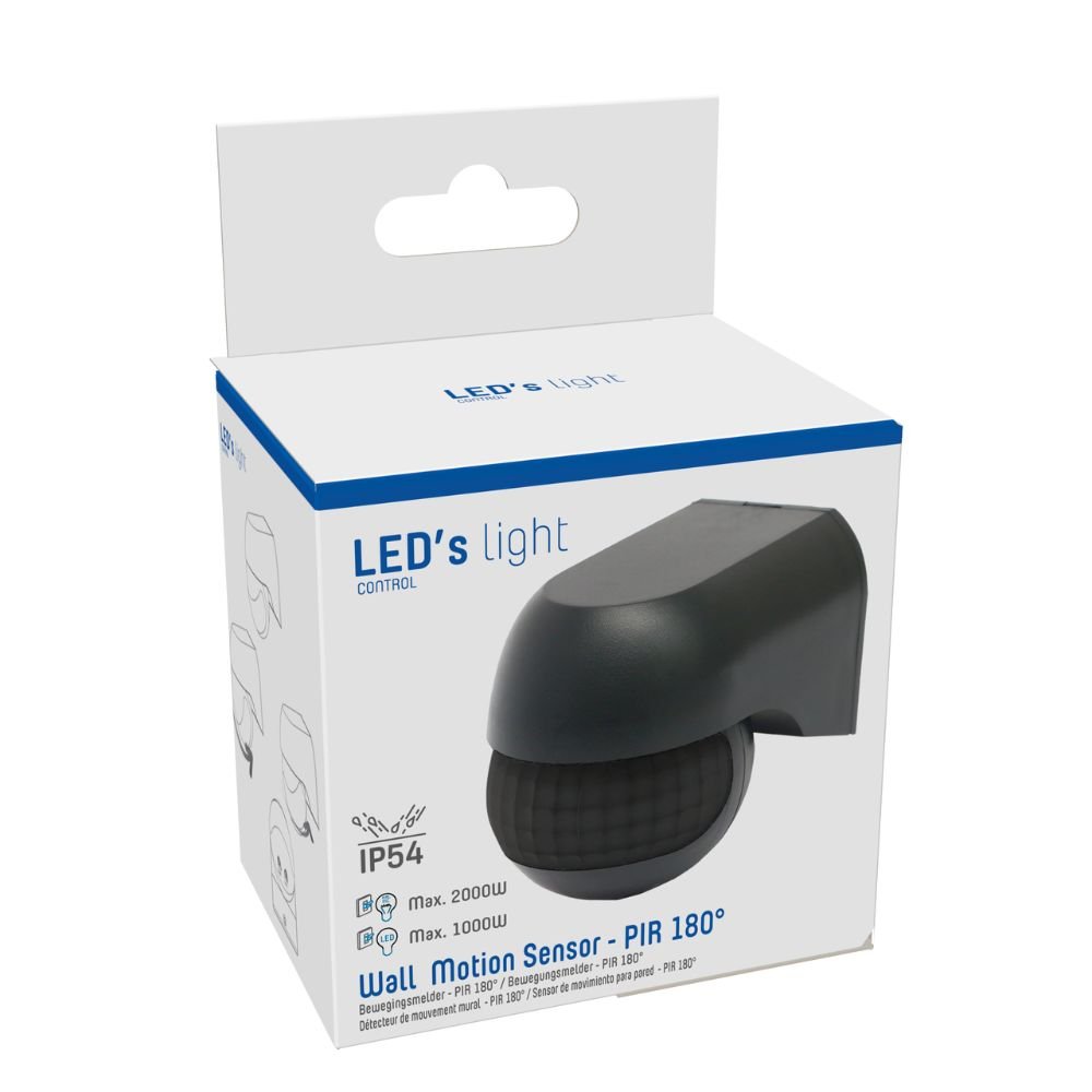 LED's Light 2-in-1 Bewegingsmelder met 12 meter bereik - Voor binnen & buiten - Wandmontage - Zwart