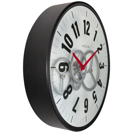 Modern Gear Clock With Moving Gears  -  36cm - Metal/Glass