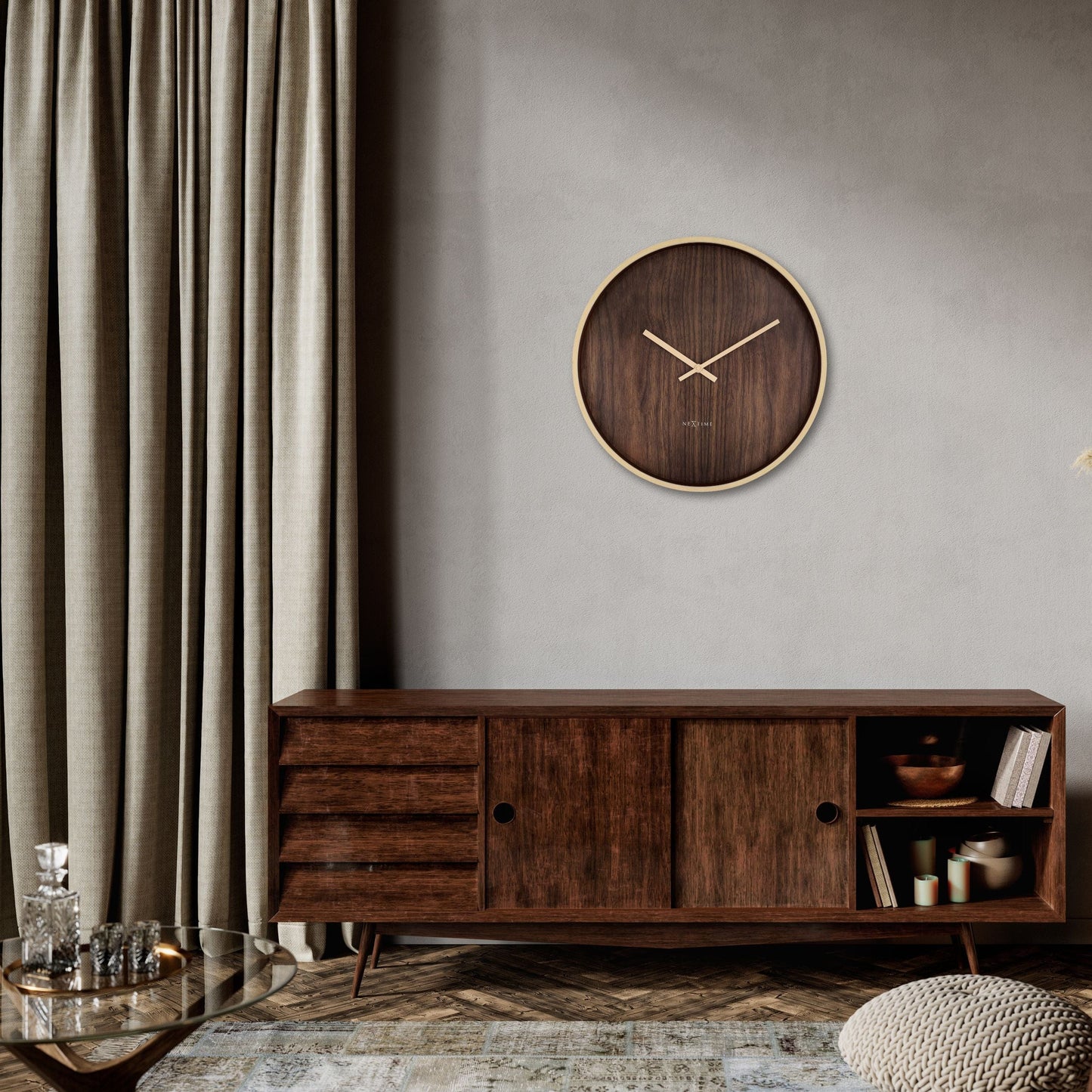 Wall clock 50cm-Silent-Dark Brown/Light Brown-Plastic-NeXtime 'Oslo Large'