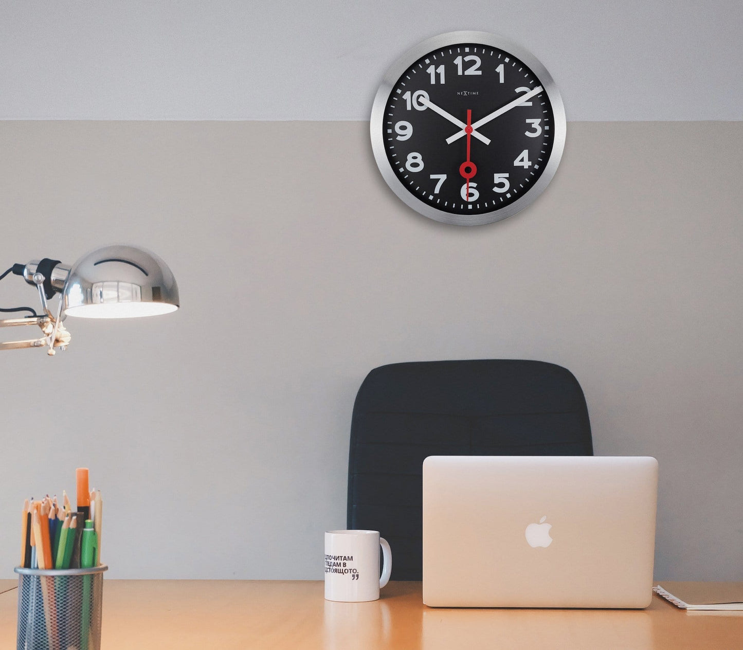 Wall clock/Table clock -  Black - Aluminum - 'Station Numbers'
