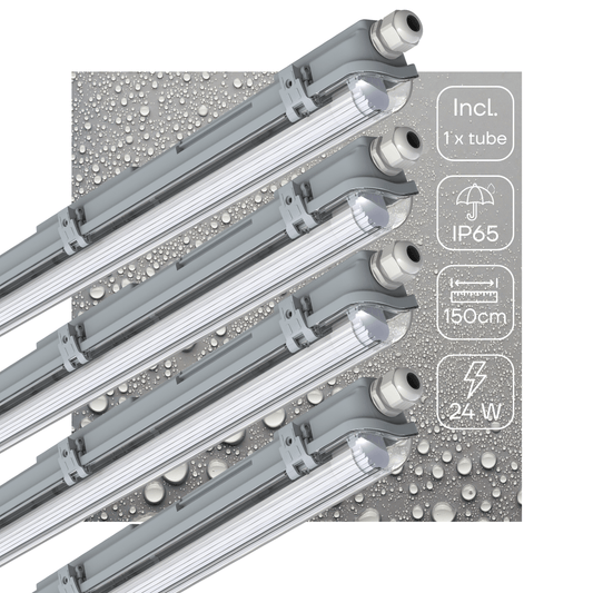 4 PACK - LED's Light LED TL 4  armaturen met lampen 150 cm - Koud wit licht 6500 K - Waterdicht - Complete set - 4 stuks