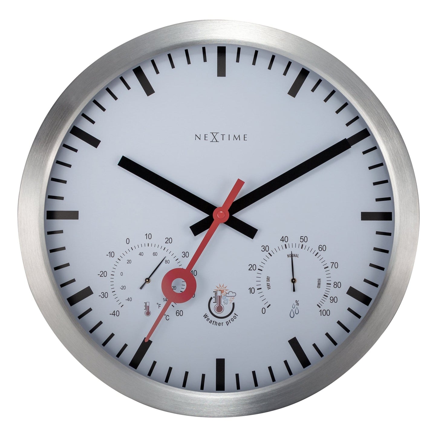 Weatherstation - Wall Clock - Weatherproof - 35cm - Silent - Aluminium - Clematis