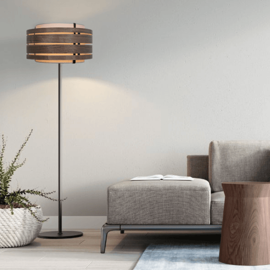 Lamp Shade - Wood (dark walnut veneer)-Fabric - 40 cm -  "Beam"