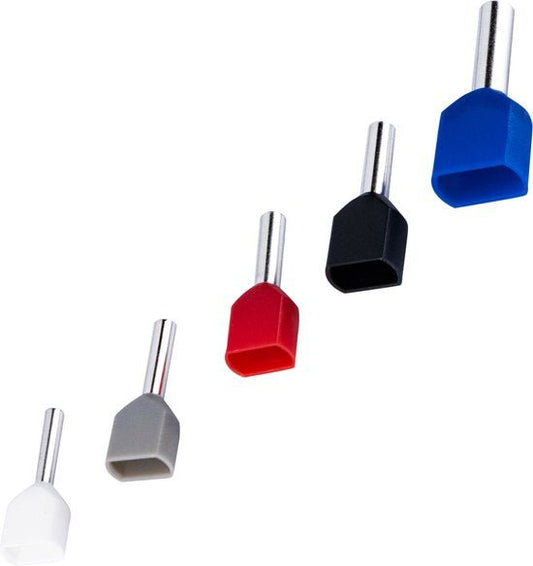 Adereindhulzen assortiment set - 5 maten van 0.5mm² tot 2.5mm² -  dubbele draad hulzen - 225 Stuks