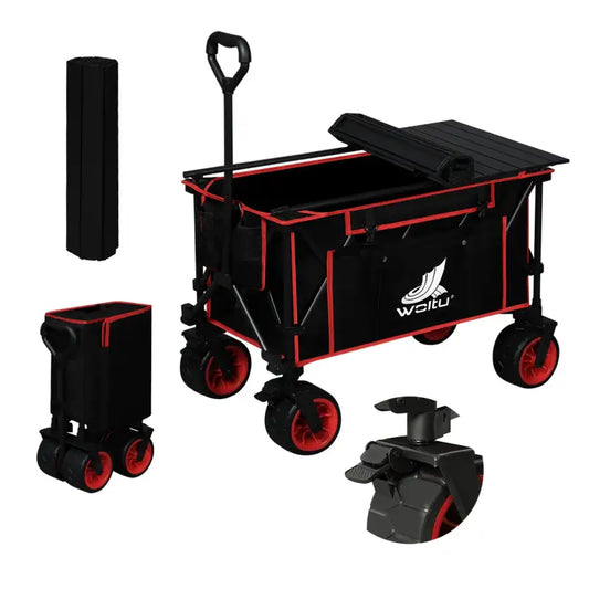 BukkitBow - 2-in-1 Opvouwbare Bolderkar met Tafelblad - Gecoat Staal met Oxford-Doek - All-Terrain Wielen - Multifunctioneel Design