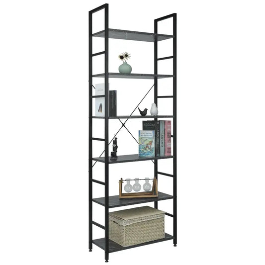 BukkitBow - 6-Laags Metalen/Houten Boekenkast - Home Decor - Geschikt voor Diverse Ruimtes - 60x28x180cm
