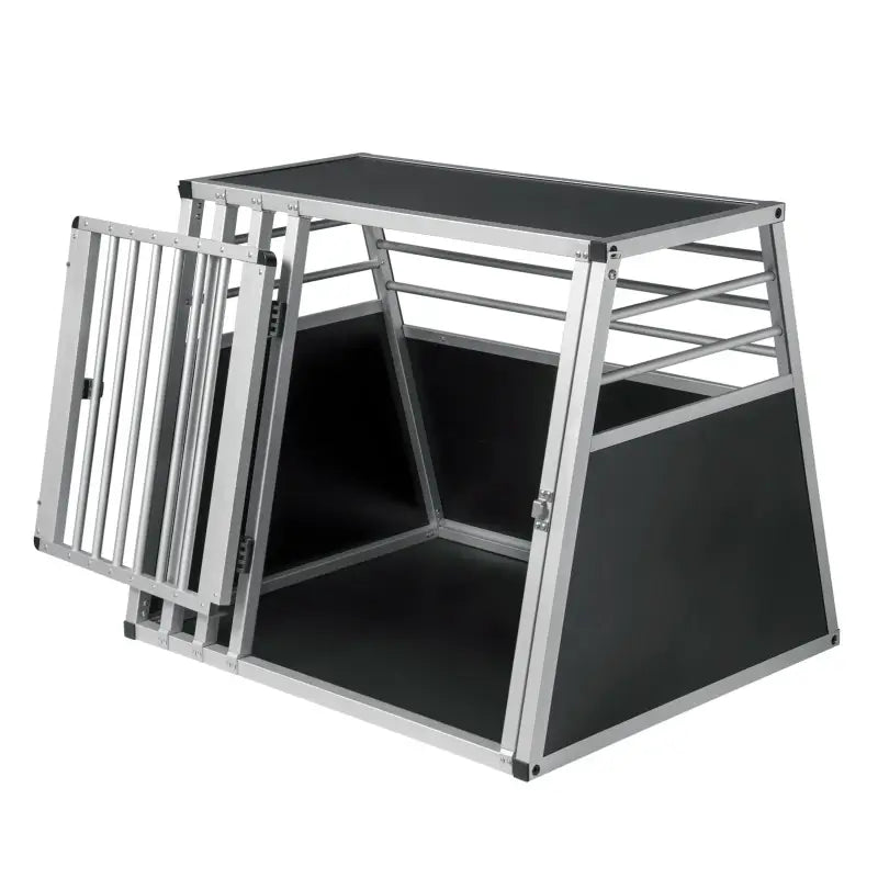 BukkitBow - Aluminium/MDF Hondentransportbox - Trapeziumvormig Ontwerp - met Volledige Ventilatie - Zilver of Zwart - 65x65x80cm