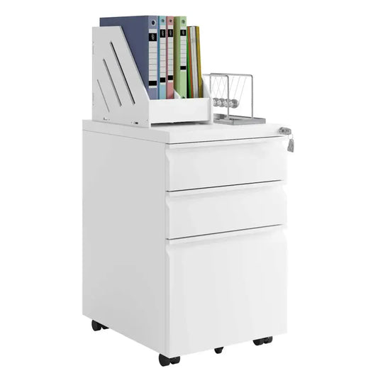 BukkitBow - Archiefkast met Slot - Opbergruimte met 3 Lades - Met Vergrendelingsmechanisme en Volledig Draaibare Zwenkwielen - (48X39X62CM)