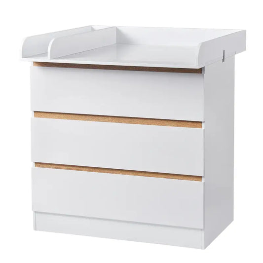 BukkitBow - Baby Verschoontafel met 3 Laden - Dressoir van Spaanplaat MDF - Veilig en Gemakkelijk - 80x48x78cm