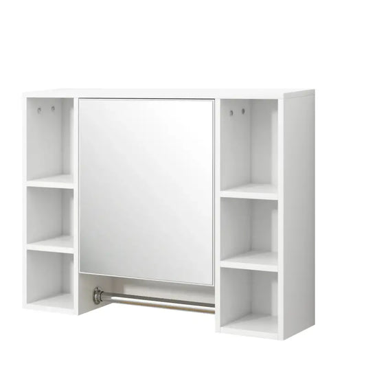 BukkitBow - Badkamer Opbergkast / Badkamermeubel - met Spiegel en Handdoekhouder - Verstelbare Plank - 80x20x60cm