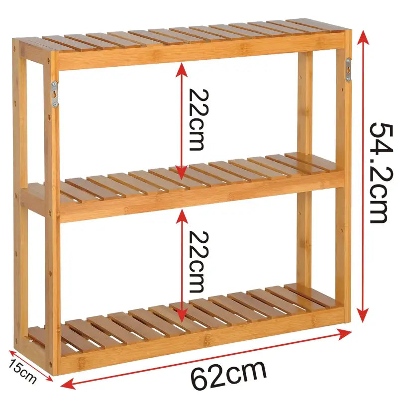 BukkitBow - Bamboe Wandplank - Handdoekenrek / Cosmetica Plank - Duurzaam Materiaal - Max 15kg per Lade - 60x15x54cm