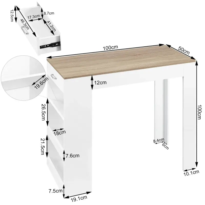 BukkitBow - Bartafel met Opbergruimte en Lade - Stevig Hout - Ingebouwd Wijnrek - 100x100x50cm