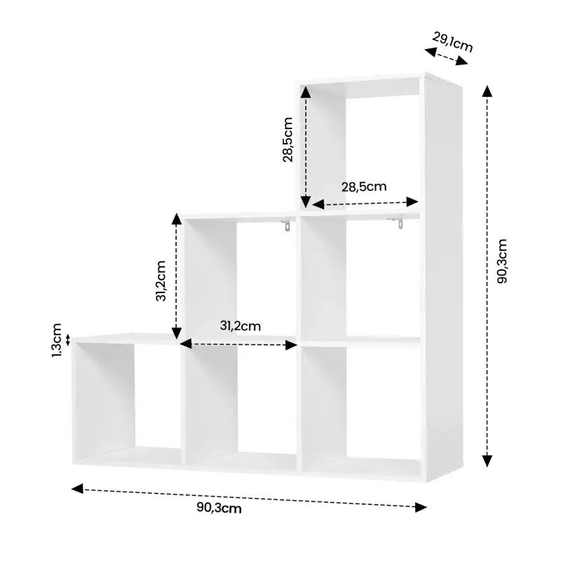 BukkitBow - Boekenkast met 3 Niveaus - 6 Vakken Trapkast - Kubusplanken - Archiefkast - Wit