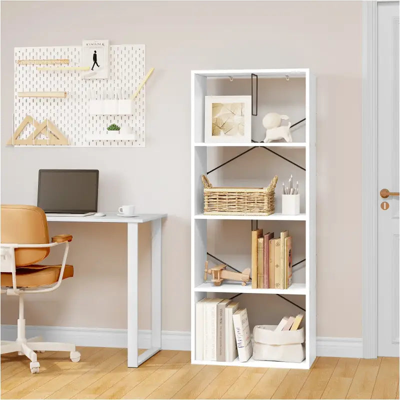 BukkitBow - Boekenkast met 4 Niveaus - met Kantelbeveiliging - Vitrinekast - Gemaakt van Duurzaam Houtmateriaal - (60x30X149cm)