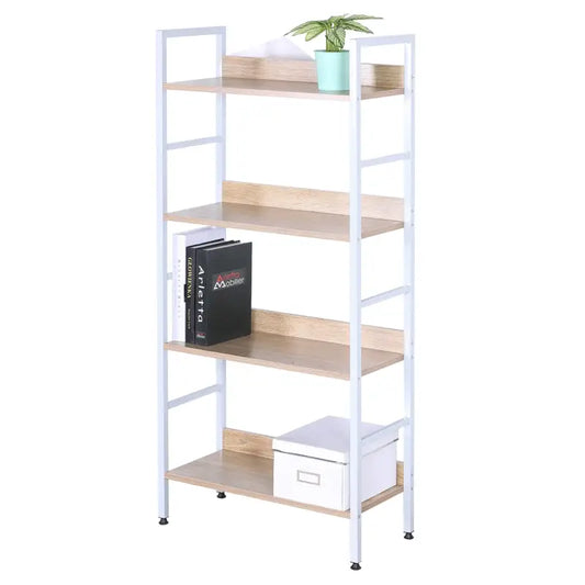 BukkitBow - Boekenkast / Metalen Rek met Licht Houten Planken - Geschikt als Schoenenrek en Decoratierek (60X27,5X126CM)