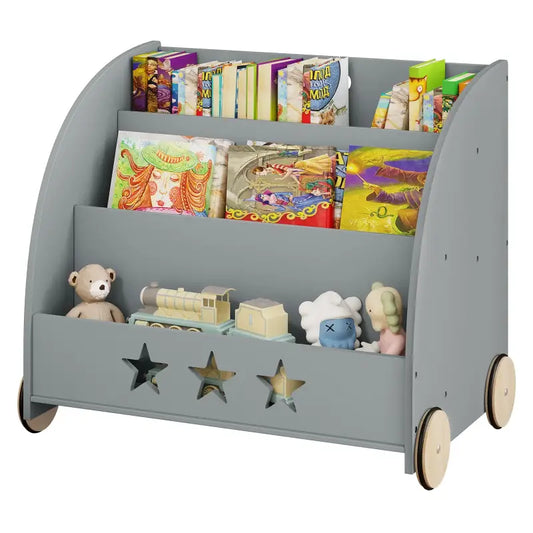 BukkitBow - Boekenkast voor Kinderen - Lage boekenkast met Wielen en Staande Vakken - (57CM Hoog)