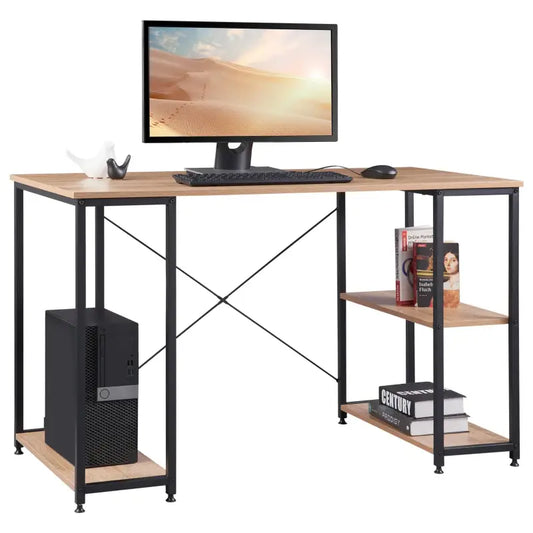 BukkitBow - Bureau met Computer Standaard en Opbergvak met 2 Planken - Houten Panelen en Stalen Structuur - Licht Eiken of Wit - 120x60cm