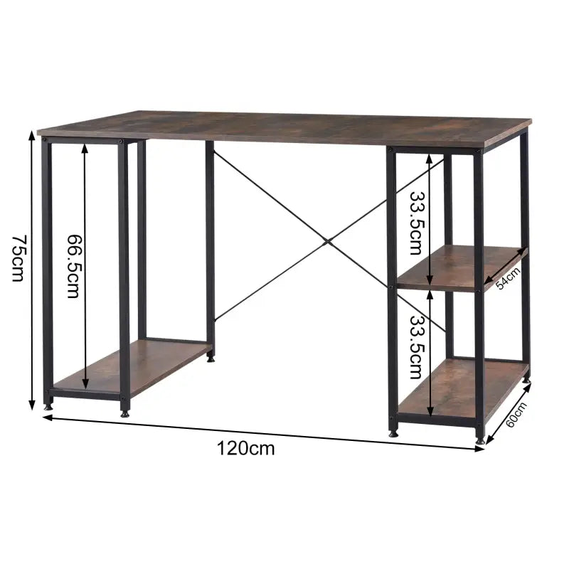 BukkitBow - Bureau met Computer Standaard en Opbergvak met 2 Planken - Houten Panelen en Stalen Structuur - Licht Eiken of Wit - 120x60cm