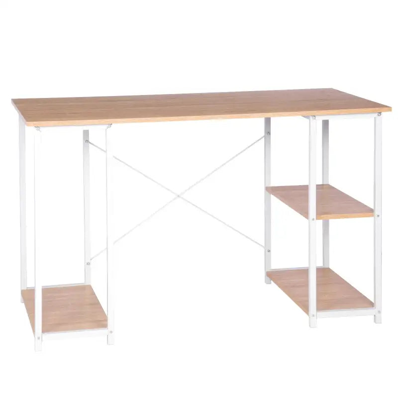 BukkitBow - Bureau met Computer Standaard en Opbergvak met 2 Planken - Houten Panelen en Stalen Structuur - Licht Eiken of Wit - 120x60cm