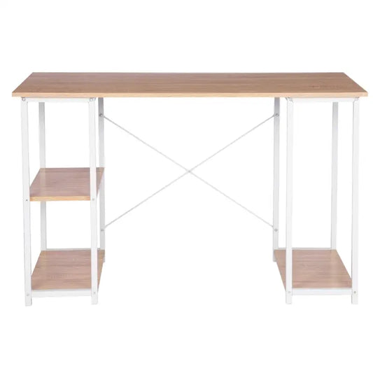 BukkitBow - Bureau met Computer Standaard en Opbergvak met 2 Planken - Houten Panelen en Stalen Structuur - Licht Eiken of Wit - 120x60cm