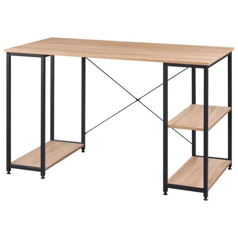 BukkitBow - Bureau met Computer Standaard en Opbergvak met 2 Planken - Houten Panelen en Stalen Structuur - Licht Eiken of Wit - 120x60cm