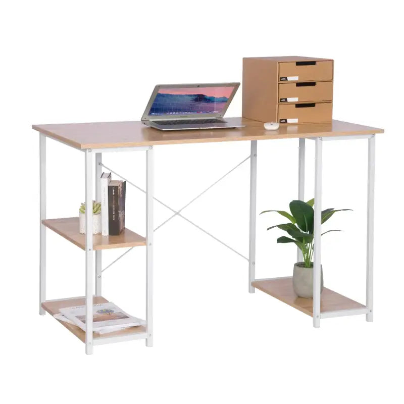 BukkitBow - Bureau met Computer Standaard en Opbergvak met 2 Planken - Houten Panelen en Stalen Structuur - Licht Eiken of Wit - 120x60cm