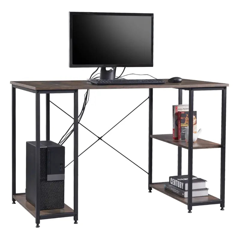 BukkitBow - Bureau met Computer Standaard en Opbergvak met 2 Planken - Houten Panelen en Stalen Structuur - Licht Eiken of Wit - 120x60cm