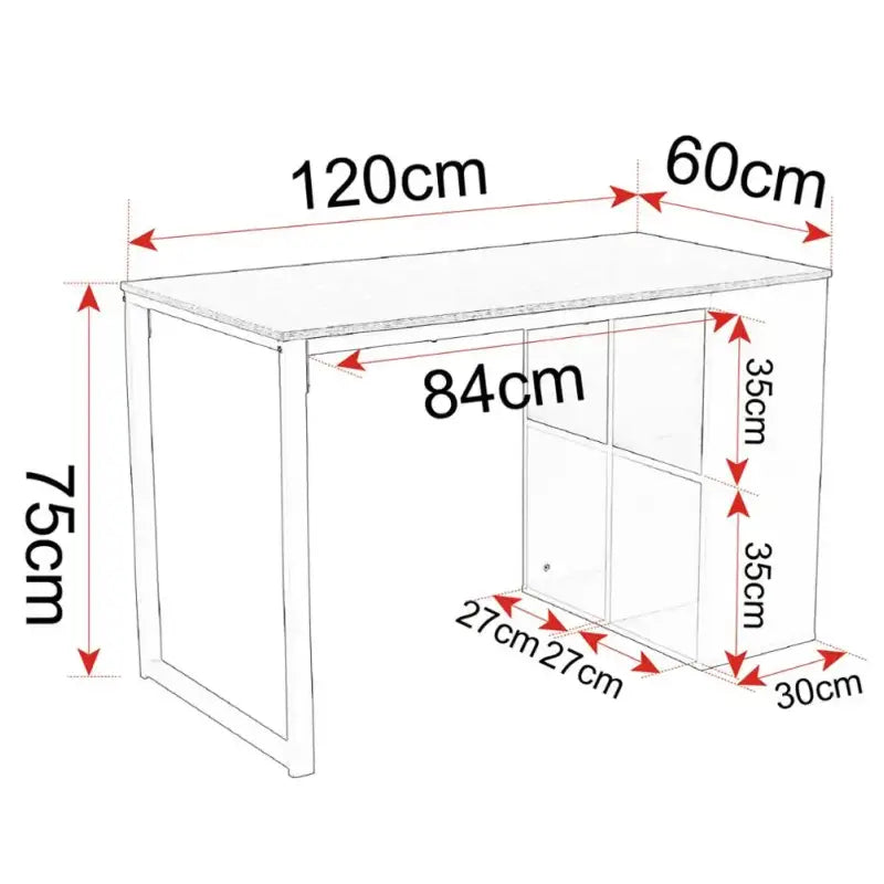 BukkitBow - Bureau met Vakkenkast - Spaanplaat Tafelblad - Metalen Frame - 120x60cm Werkstation