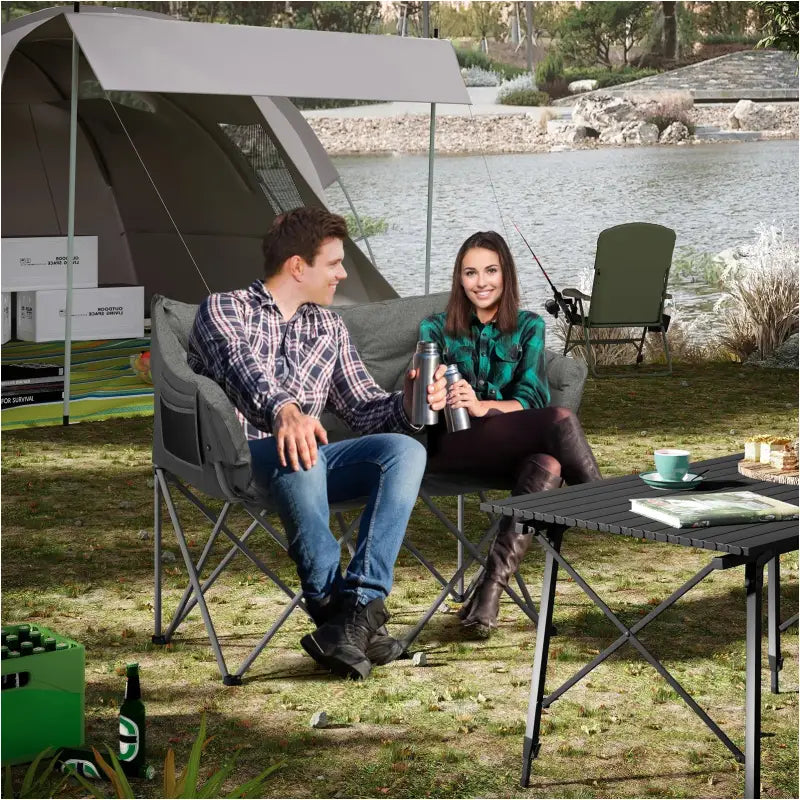 BukkitBow - Campingstoel / Bank - Voor 2 Personen - Gevoerde Zitting - Oxford stof - 300kg Capaciteit - met Draagbare Opberghoes