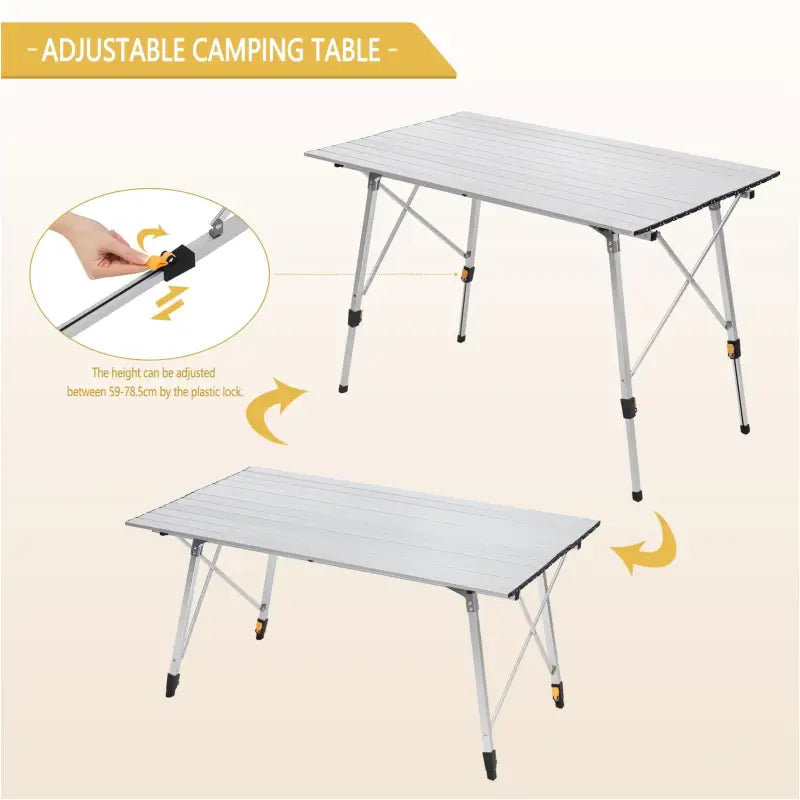 BukkitBow - Campingtafel In Hoogte Verstelbaar - Aluminium - 15kg Laadvermogen - Lichtgewicht en Compact - Inclusief Draagtas - 120x68,5x59/78.5 cm
