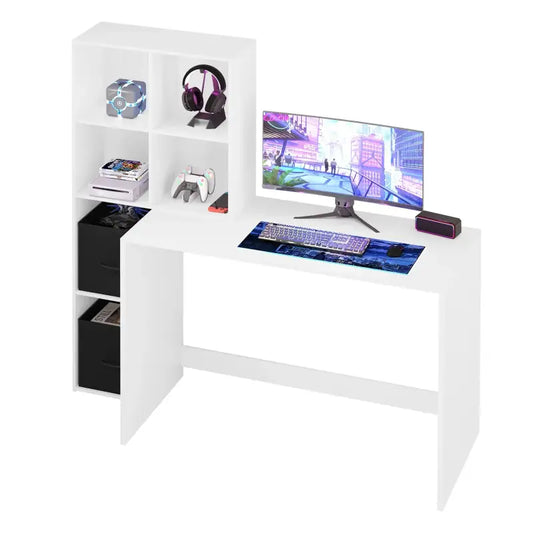 BukkitBow - Compact Bureau - Met Planken en Opbergruimte - 140.5x134x50 cm - Wit
