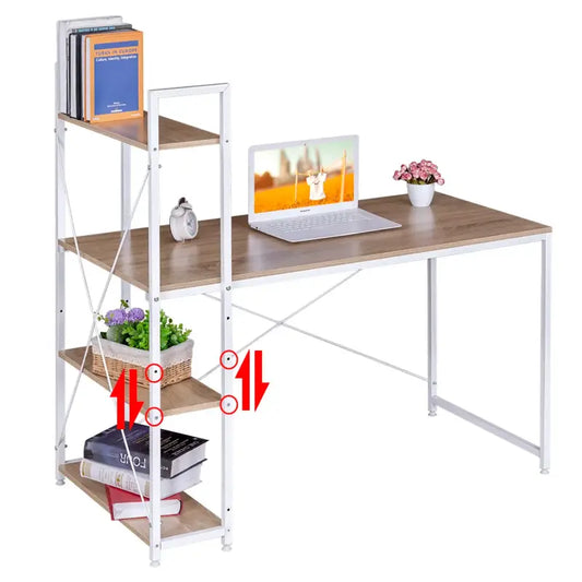 BukkitBow - Compact Hoekbureau / Werkplek met Opslagrek - Spaanplaat en Metaal - met 4 Planken - 120x64x120cm