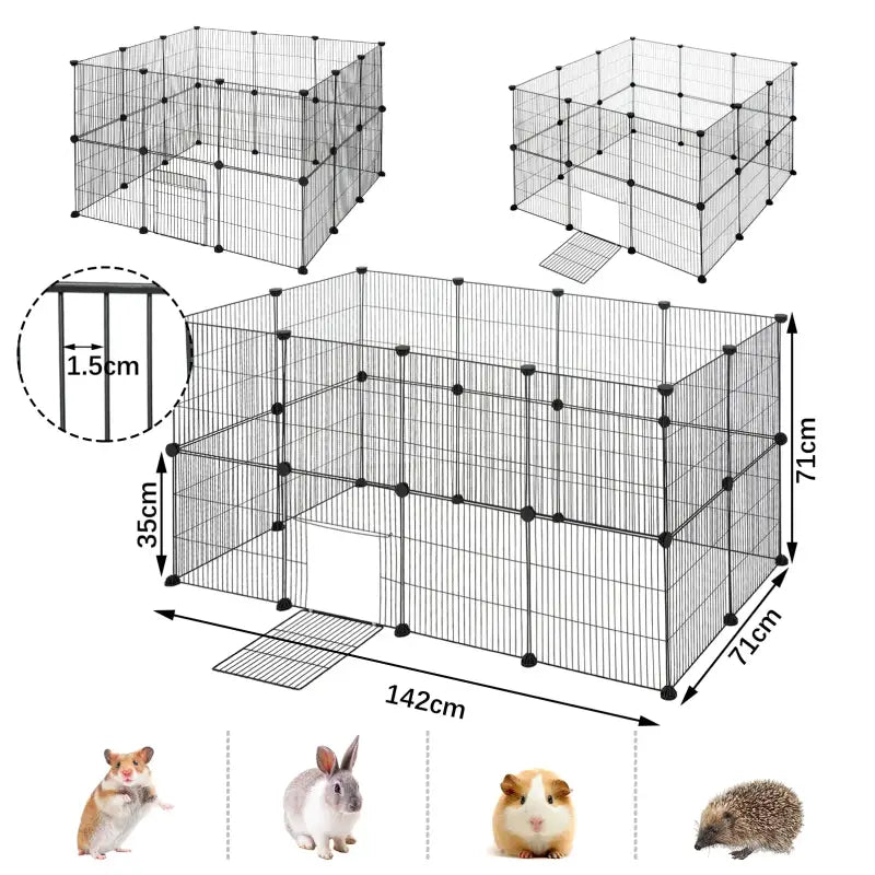 BukkitBow - Compacte Dieren ren - Knaagdieren Ren met 2 Lagen - Stevige Panelen - Veilig & Geventileerd - 142x71x71cm