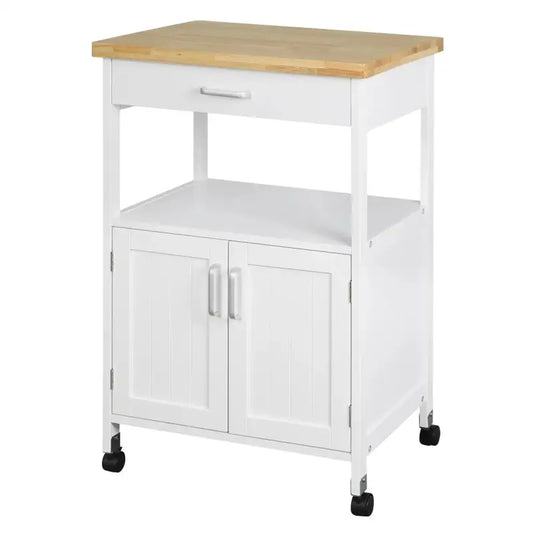 BukkitBow - Compacte Keukentrolley met Rubberhout Werkblad, Diverse Opbergmogelijkheden - 60x90x44.5cm
