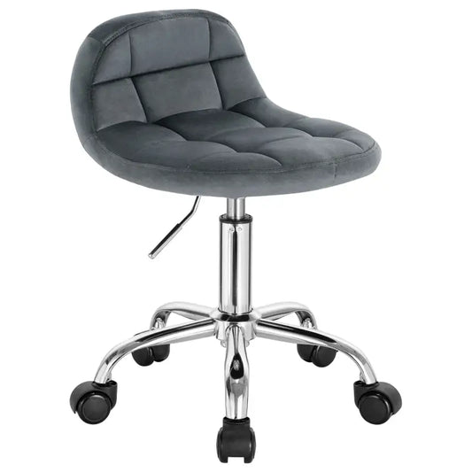 BukkitBow - Compacte Lage Kruk van Velvet/Fluweel - met Metalen Onderstel en Wielen - Hoogte instelbaar (43.5-55CM)
