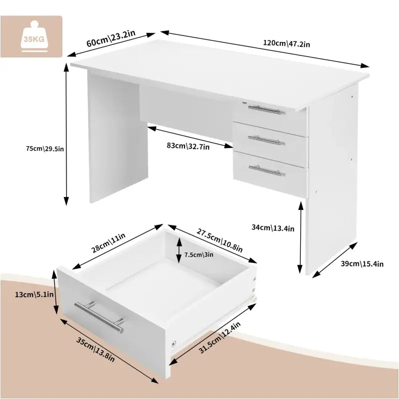 BukkitBow - Computer / Kantoor Bureau met Afsluitbare Ladeblok (60X120X75CM)