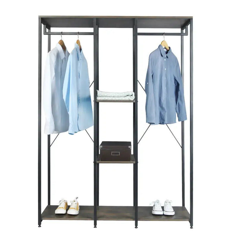 BukkitBow - Dubbele Kapstok/Dubbele Kledingrek - Met Hangers en 2 Planken voor Opbergruimte - Inclusief Opbergruimte voor Schoenen - 40X120X167CM