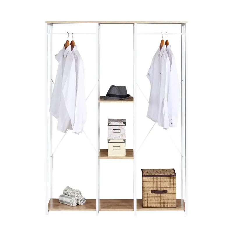 BukkitBow - Dubbele Kapstok/Dubbele Kledingrek - Met Hangers en 2 Planken voor Opbergruimte - Inclusief Opbergruimte voor Schoenen - 40X120X167CM