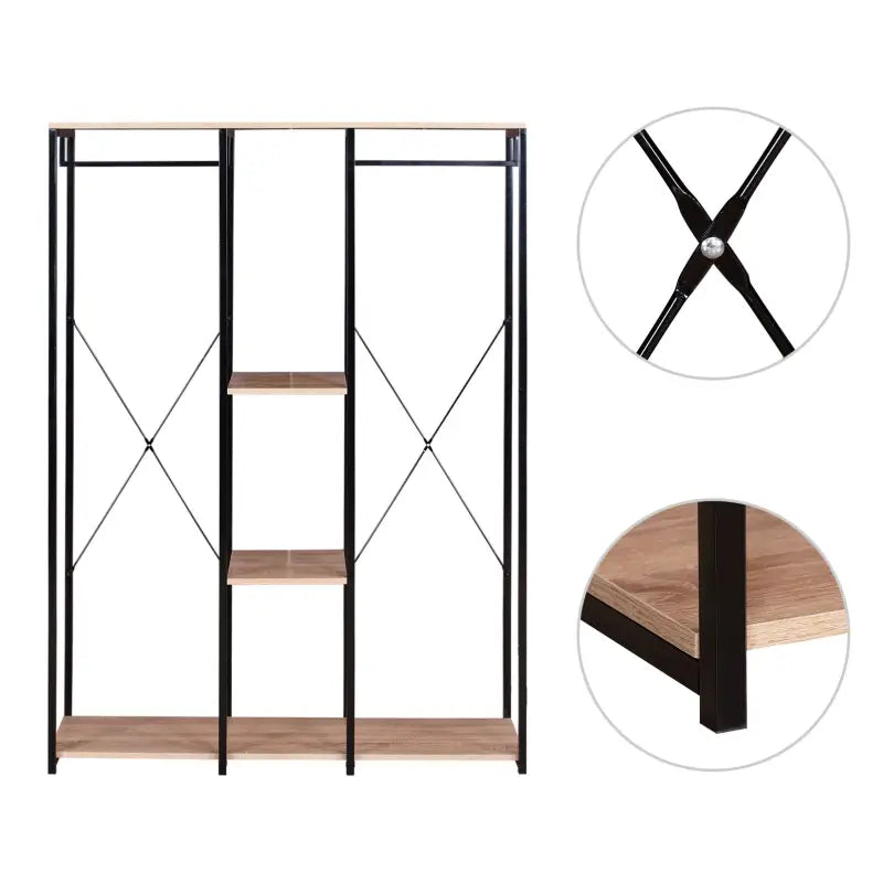 BukkitBow - Dubbele Kapstok/Dubbele Kledingrek - Met Hangers en 2 Planken voor Opbergruimte - Inclusief Opbergruimte voor Schoenen - 40X120X167CM