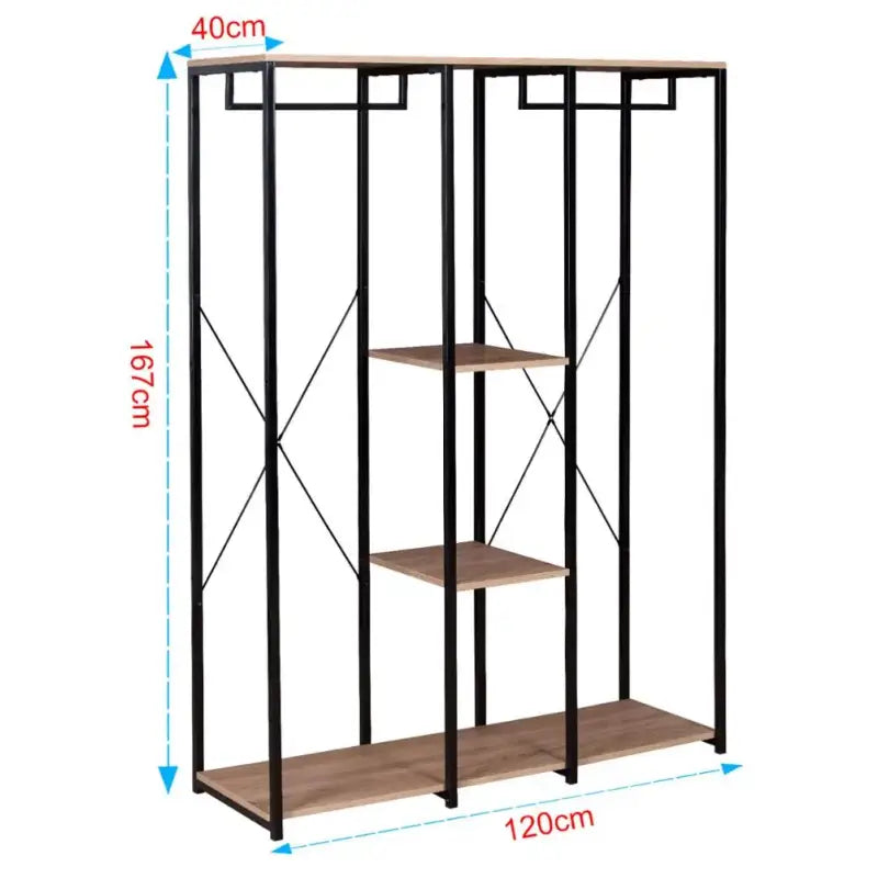 BukkitBow - Dubbele Kapstok/Dubbele Kledingrek - Met Hangers en 2 Planken voor Opbergruimte - Inclusief Opbergruimte voor Schoenen - 40X120X167CM