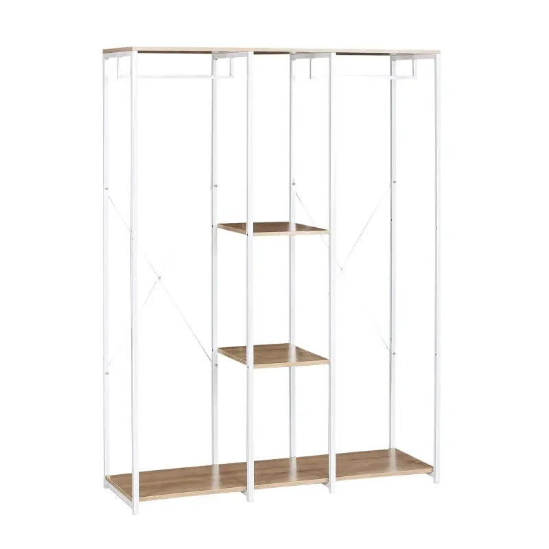 BukkitBow - Dubbele Kapstok/Dubbele Kledingrek - Met Hangers en 2 Planken voor Opbergruimte - Inclusief Opbergruimte voor Schoenen - 40X120X167CM