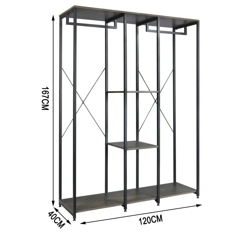 BukkitBow - Dubbele Kapstok/Dubbele Kledingrek - Met Hangers en 2 Planken voor Opbergruimte - Inclusief Opbergruimte voor Schoenen - 40X120X167CM