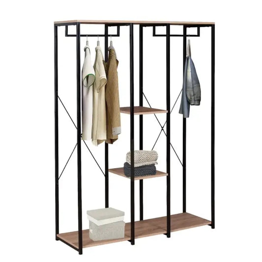 BukkitBow - Dubbele Kapstok/Dubbele Kledingrek - Met Hangers en 2 Planken voor Opbergruimte - Inclusief Opbergruimte voor Schoenen - 40X120X167CM